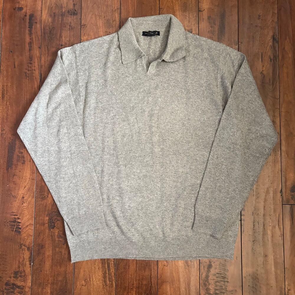 Kenneth Cole Silk Cashmere Blend Polo Sweater Mens XL Gray Knit Golf Luxury